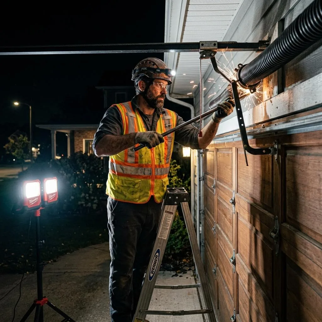 Technician attending an urgent garage door repair